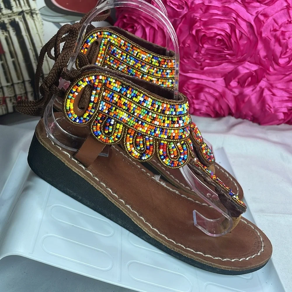 (T)Handmade Beaded Sandals, Size 35/5 - Picture 7 of 11